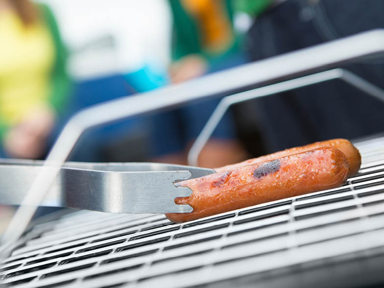 grill, hotdog, side grill, tongs, outside