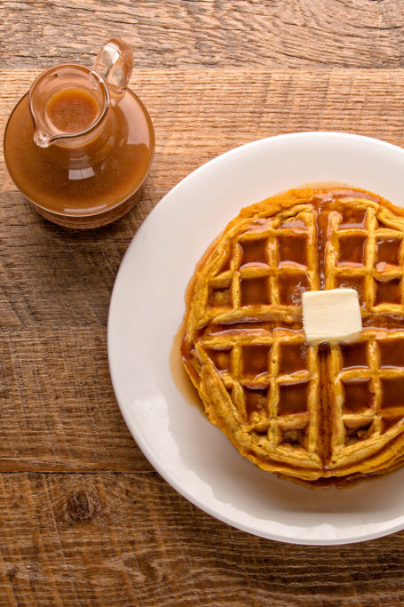 Pumpkin Harvest Waffles with Apple Cider Syrup