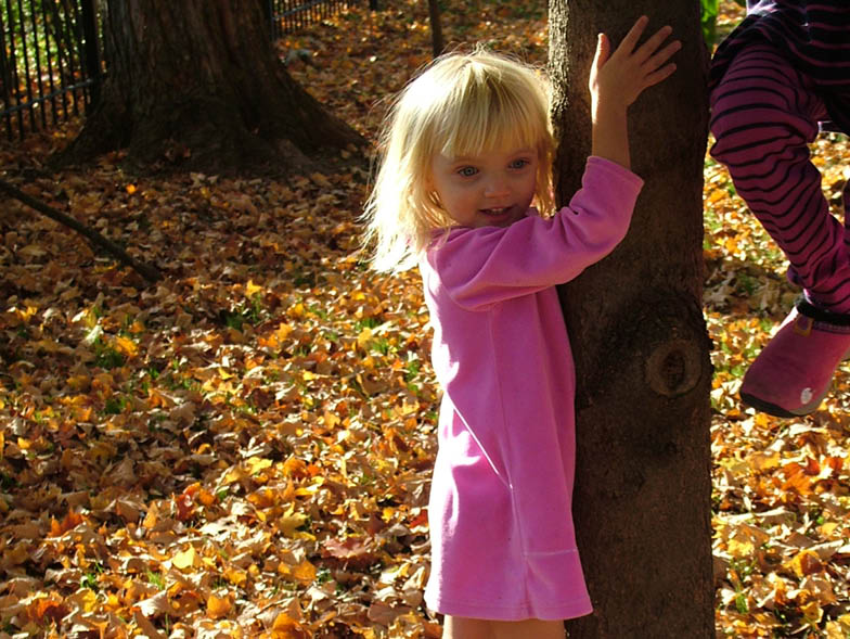 girl playing on tree