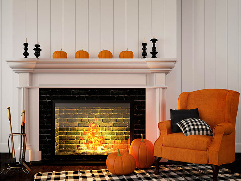 living room decorated for fall