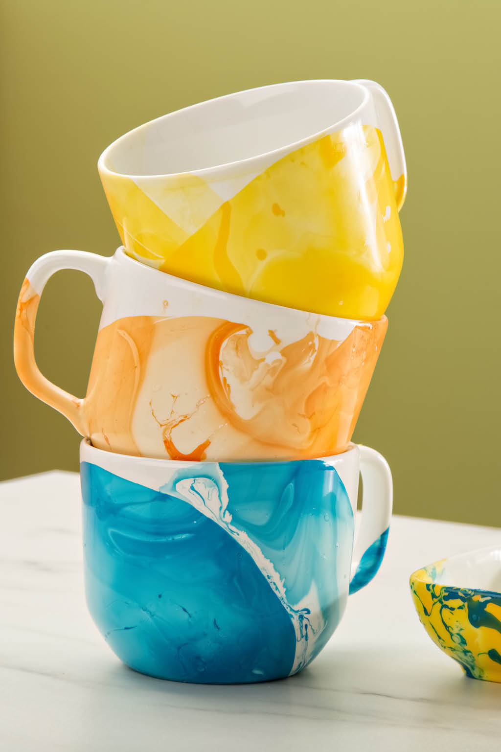Marbled mugs stacked
