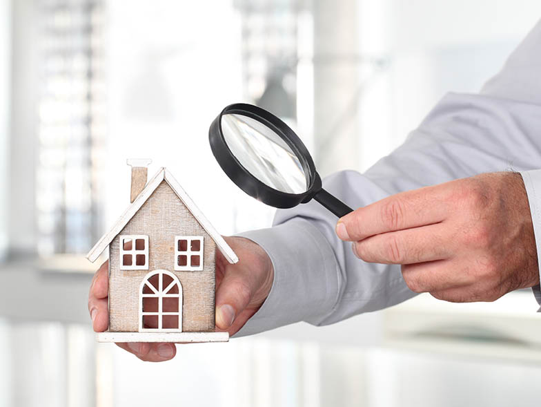 house inspect, magnifying glass on house, check, search, read man holding magnifying glass