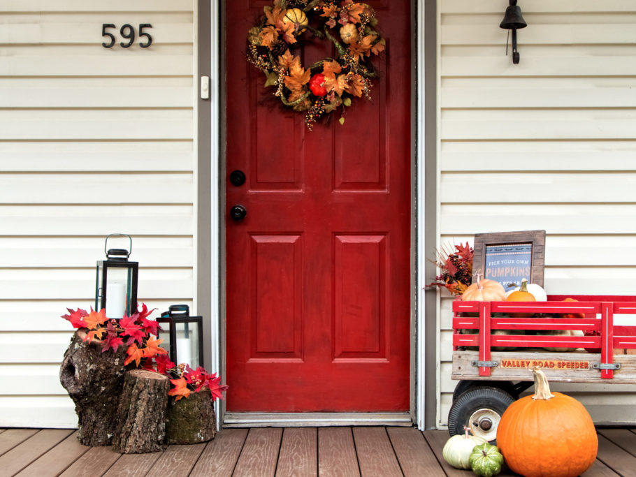 Fall decorated front porch