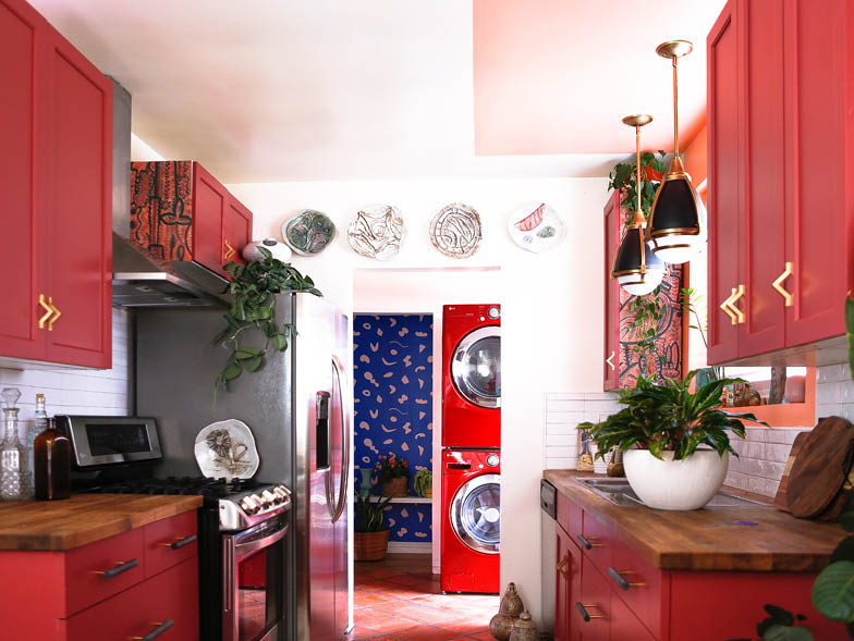 red cabinets in kitchen