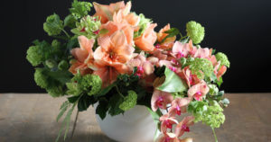 pink and green flower arrangement
