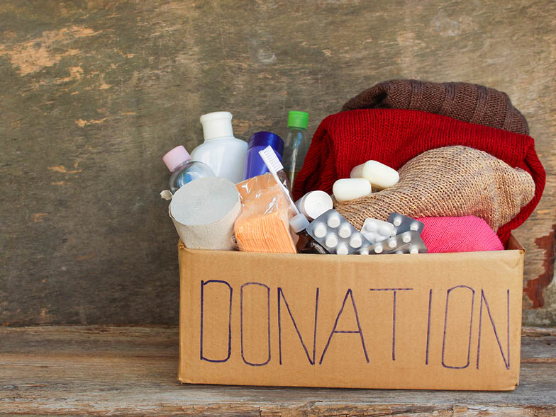 Box of items labeled for donation