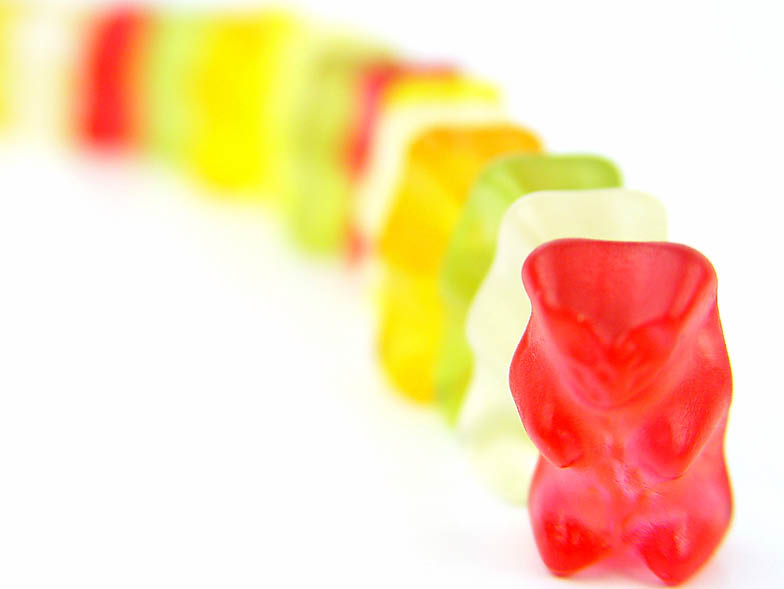 Gummy bears standing in a line