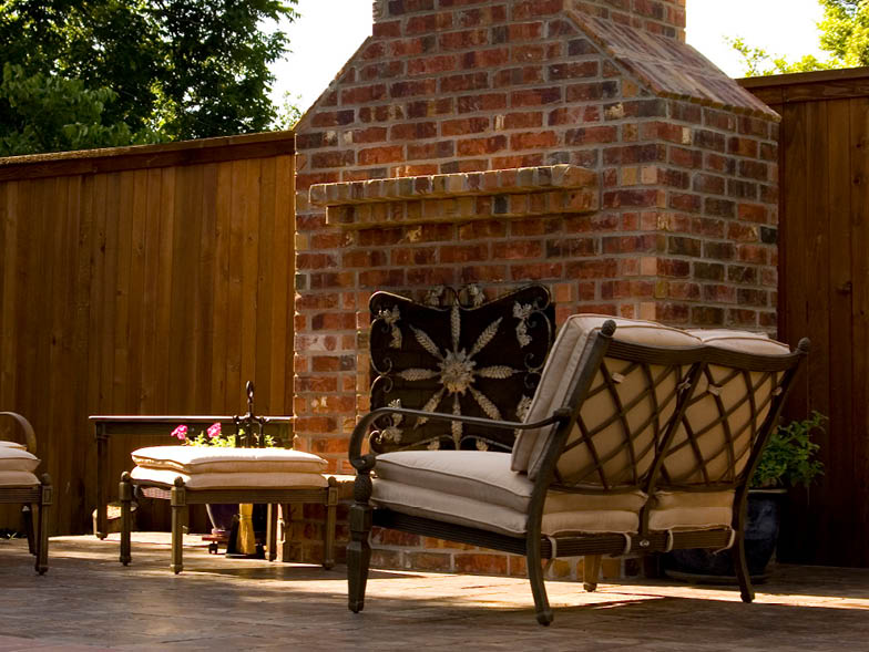 Patio furniture and outdoor fireplace