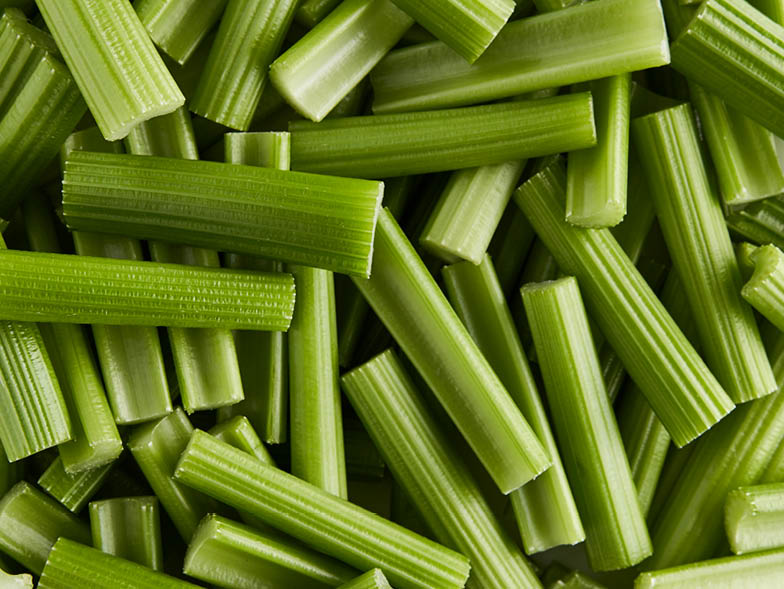 Pile of chopped celery pieces