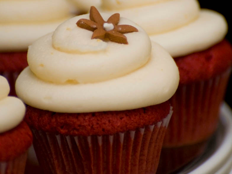 Close up photo of red velvet cupcakes