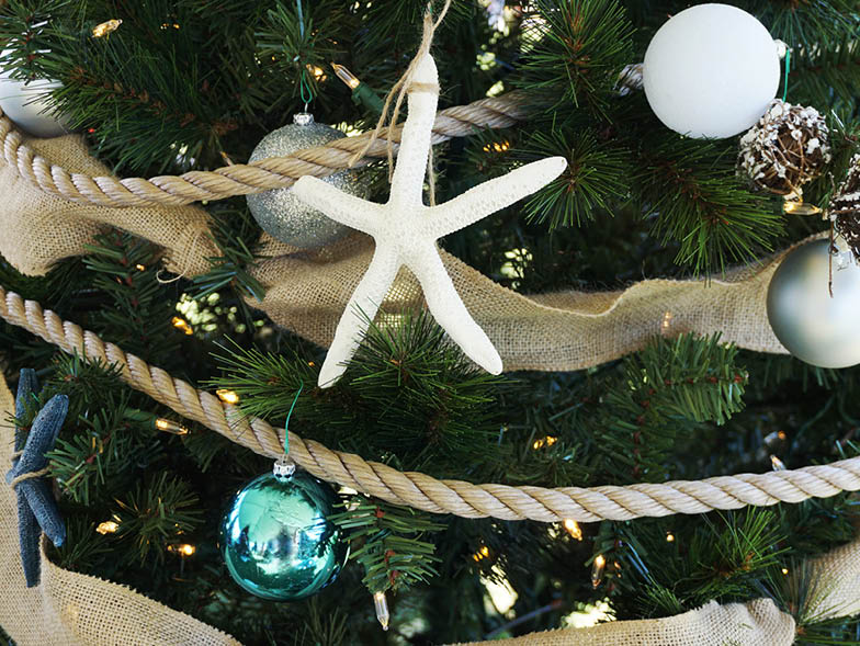 Starfish and rope garland on Christmas tree