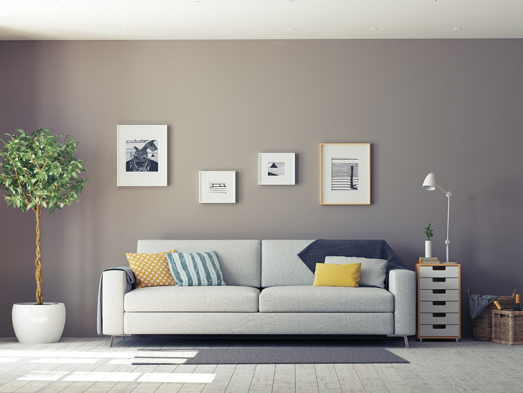 Living room with gray wall