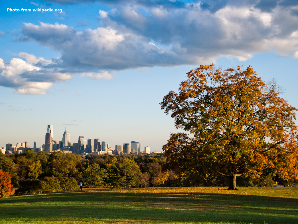 Park with Philadelphia skyline in background