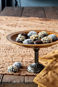 chocolate milk balls on wooden stand