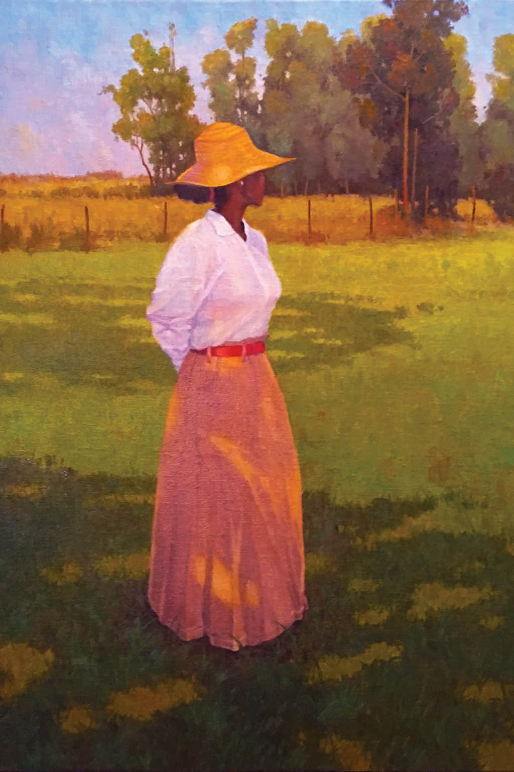 oil painting of woman standing in field