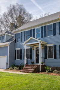 exterior shot of home with blue siding