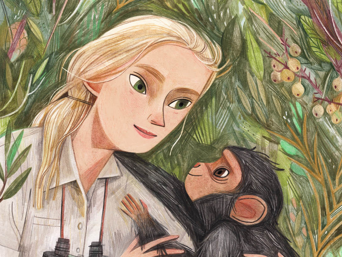 illustration of woman with chimpanzee