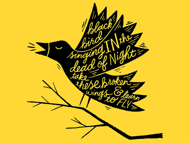 blackbird lyrics on yellow background