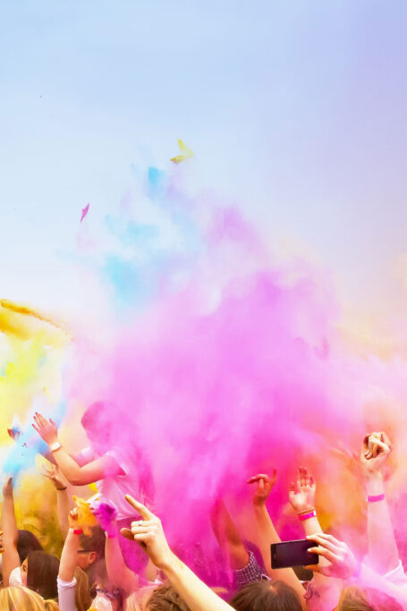 Holi festival. people throwing colored powder everywhere to celebrate