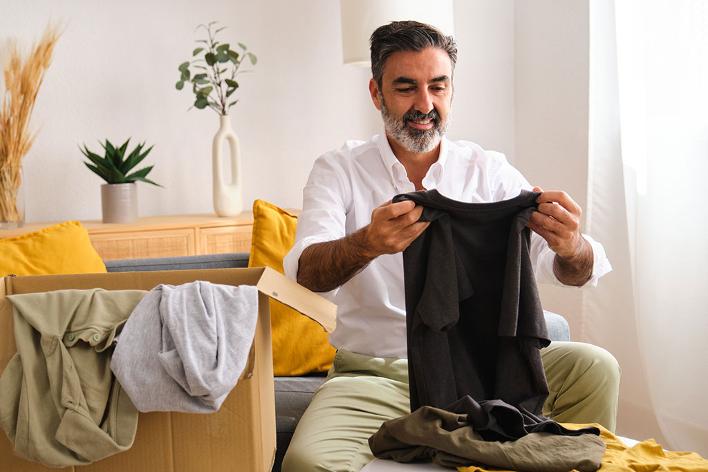 Man looking at clothes to donate