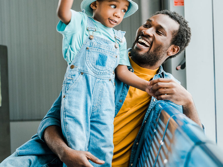 Dad and son in airport