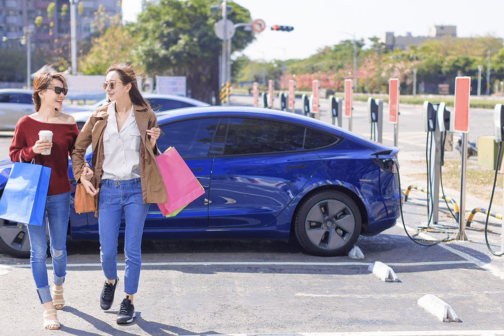Electric car being charged