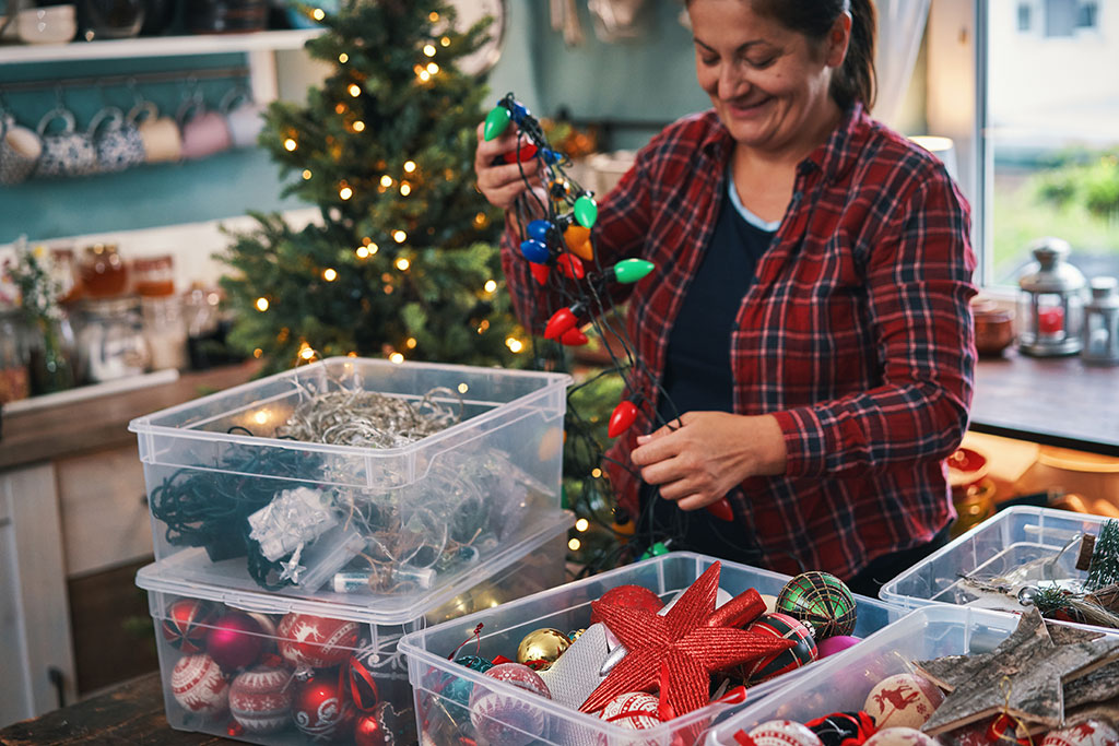 Woman boxing christmas home decor